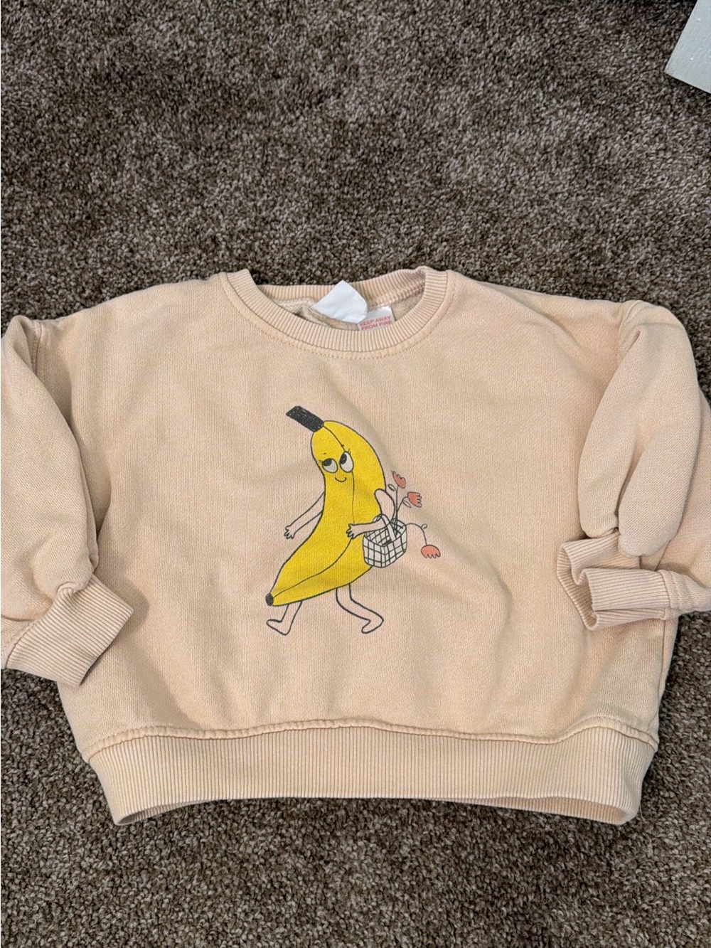 Zara Cream Sweatshirt with Yellow Banana Graphic